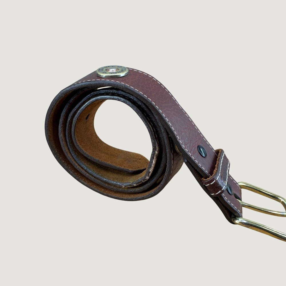 3D Belt Co Badger Leather Belt 30 Brown Shotgun Shell 12 Gauge Western Rugged‎